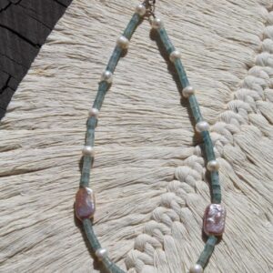 Collar perlas y aguamarina